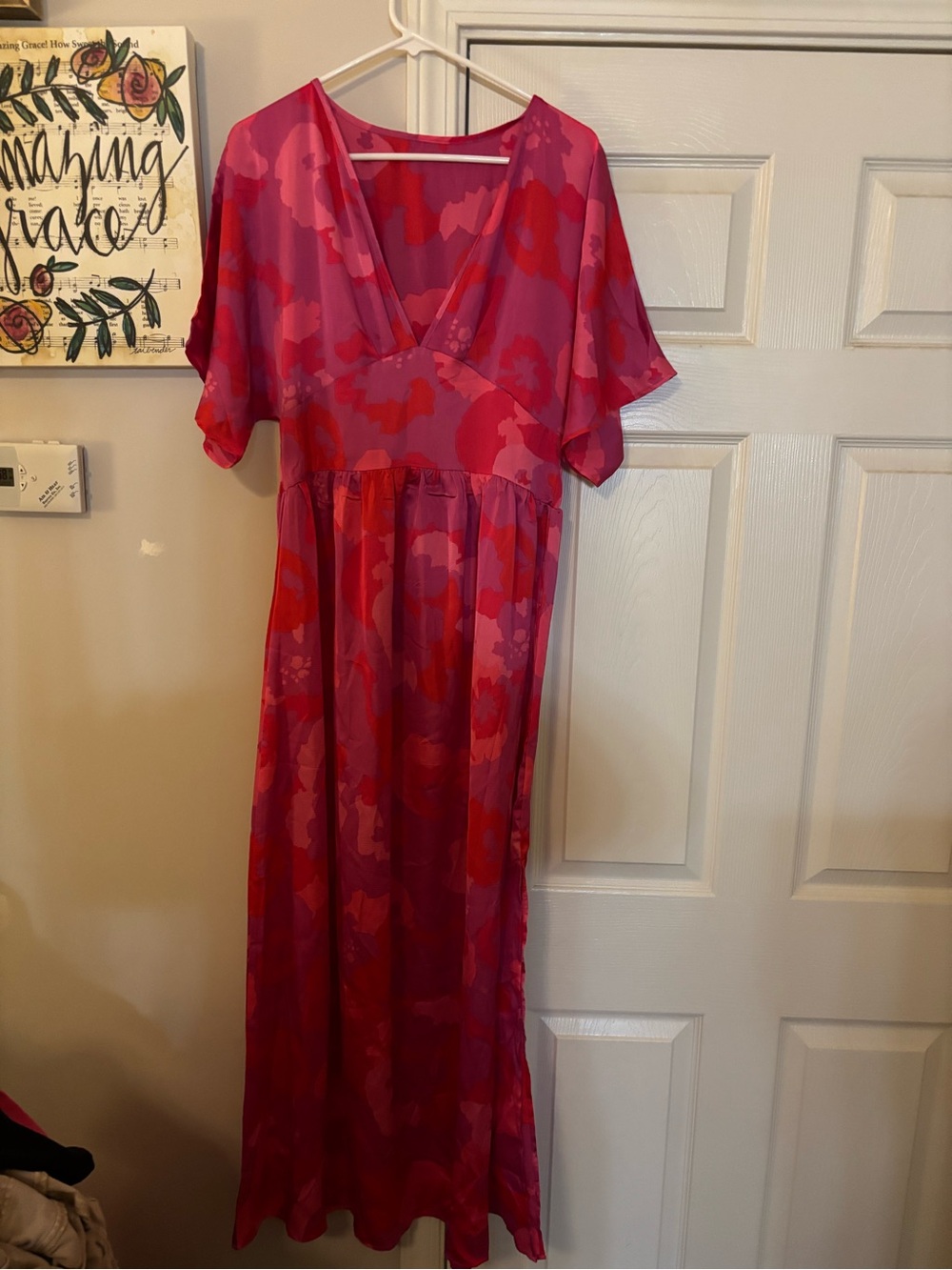 Pink Floral V-Neck Maxi Dress